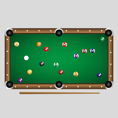 complete set of color billiards balls on the table eps10
