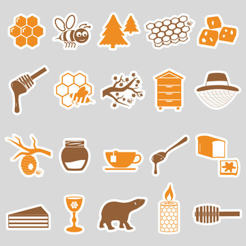 set of honey theme stickers icons eps10