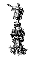 Statue of Christopher Columbus in Barcelona, Catalonia, Spain. Vector freehand pencil sketch.