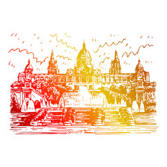 Obraz premium Museu Nacional d'Art de Catalunya in Barcelona, Spain. Vector freehand pencil sketch.