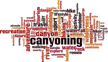 Canyoning word cloud concept. Vector illustration