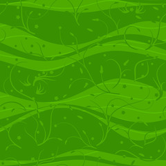 Seamless background with green waves and stems