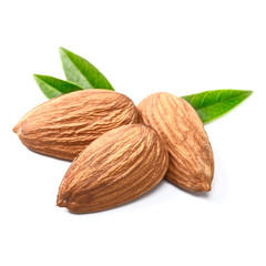 Obraz na płótnie Canvas dried almond and leaves on white