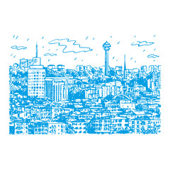 View of Ankara, capital city of Turkey. Vector freehand pencil sketch.