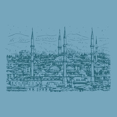 Fototapeta premium The Kocatepe Mosque, Ankara,Turkey. Vector freehand pencil sketch.