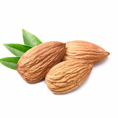 Obraz na płótnie Canvas dried almond and leaves on white