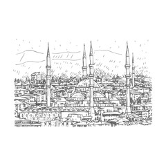 The Kocatepe Mosque, Ankara,Turkey. Vector freehand pencil sketch.