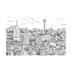 View of Ankara, capital city of Turkey. Vector freehand pencil sketch.