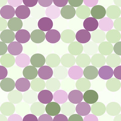 Pale green and purple vector seamless pattern with circles.  Abstract geometrical background. 