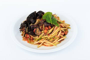 Thai food, Green mango salad with preserved crab.