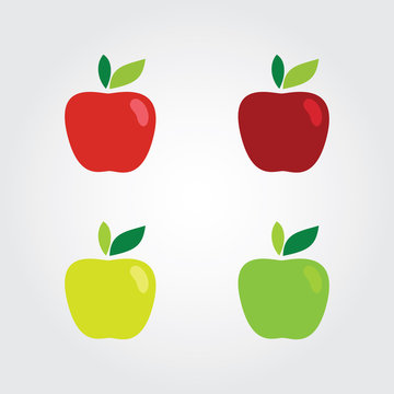 Apples. Set of red, green with leaf - vector illustration.
