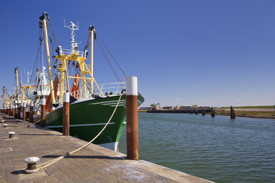 Trawlers in the harbour of Oudeschild, Texel, The Netherlands