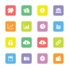 Colorful simple flat icon set 4 on rounded rectangle for web design, user interface UI, infographic and mobile application