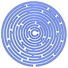 Circular maze in blue on a white background