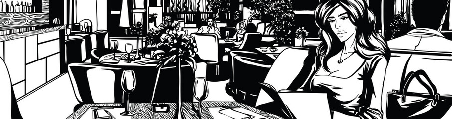 A beautiful woman in a restaurant