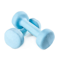 Two blue dumbbells isolated on white background.