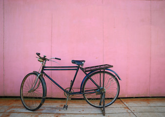 Fototapeta na wymiar Bicycle/Photo of old bicycle park on wooden floor. 