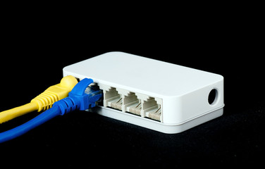 Network cables RJ45 connected to a switch