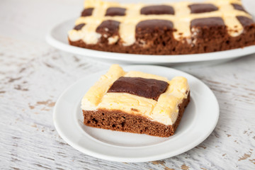 Chocolate Cake with Cheese and Vanilla Pudding