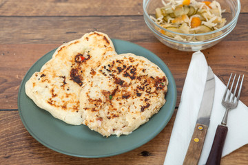 Homemade tortilla with meat and vegetables