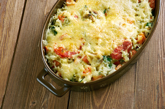 casserole of rice, vegetables