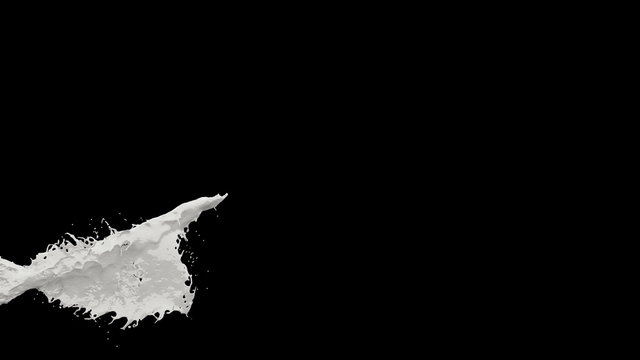 4K slow motion white paint or milk 3D vortex splash on black background with alpha matte