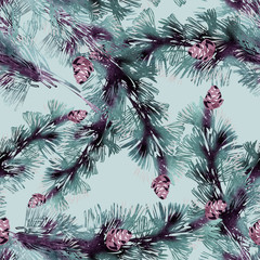 SSeamless Pattern of Pine Tree Twigs 