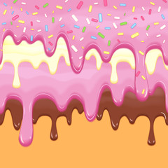 Abstract vector background with donut dripping glaze. Confectionery delicious glaze, sweet pattern dripping, sugar glaze dripping illustration