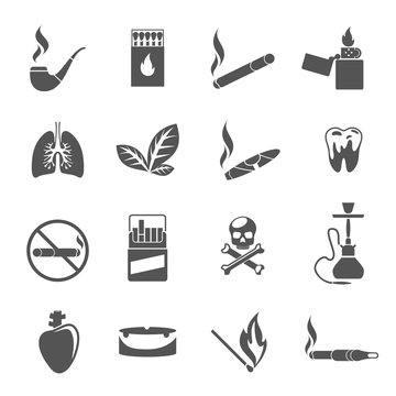 Smoking icons and tobacco icons vector. Cigarette tobacco, addiction smoking, cigar tobacco illustration
