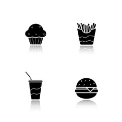 Fast food drop shadow icons set