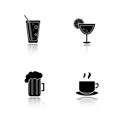 Drinks drop shadow icons set