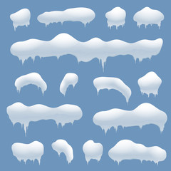 Snow caps, snowballs and snowdrifts vector set. Snow element, winter element snow, decoration snowball illustration