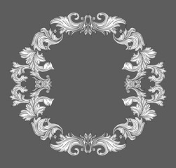 Vintage baroque frame border with leaf scroll floral ornament in line style. Frame floral, decorative vintage frame,  baroque frame. vector illustration