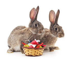 Easter basket and rabbits.