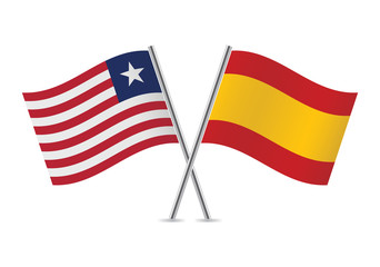 Liberian and Spanish flags. Vector illustration.