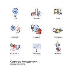 Modern thin line icons set of corporate management and business