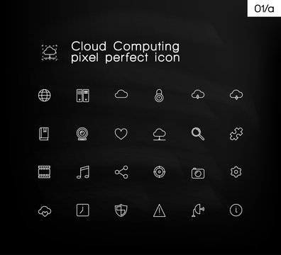 Modern thin line pixel perfect icons set. Cloud computing symbol