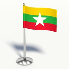 Burma small Flag. 3d illustration on a white background.