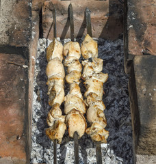 Grilled marinated caucasus barbecue meat shashlik (shish kebab)