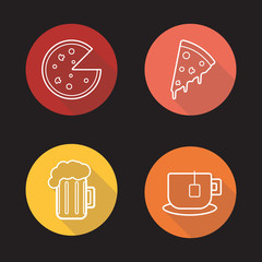 Pizza flat linear icons set