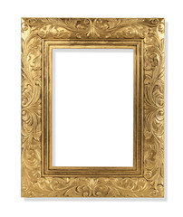 The antique gold frame on the white background