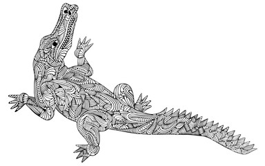 Fototapeta premium Ręcznie rysowane ilustracji wektorowych z elementami geometrycznymi i kwiatowymi. Oryginalny ręcznie rysowane krokodyl.