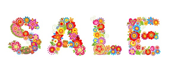 Spring sale with flowers letter