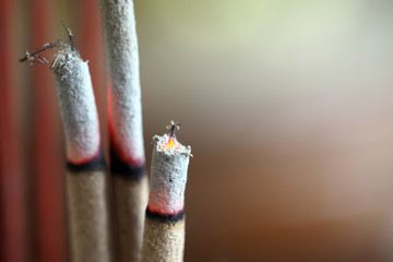 Joss sticks burning closeup
