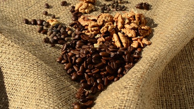 coffee beans on burlap background