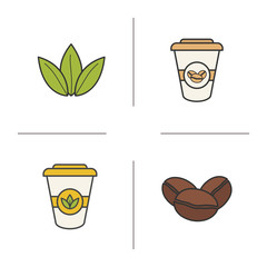 Tea and coffee color icons set
