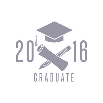 Class 2016 graduation celebration poster design element, cap, diploma and pencil education symbol, congratulation ceremony background