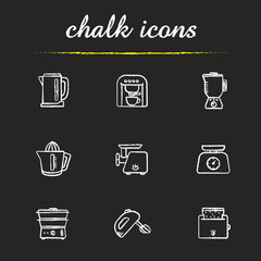 Kitchen electronics chalk icons set.