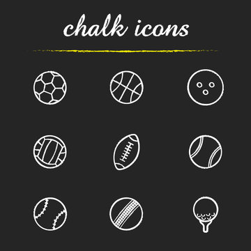 Sport balls chalk icons set