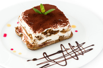 Italian Tiramisu on a white plate